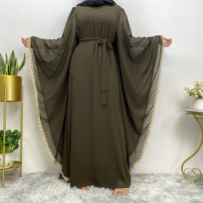 Modest Patchwork Loose Lace-up Abaya Dress