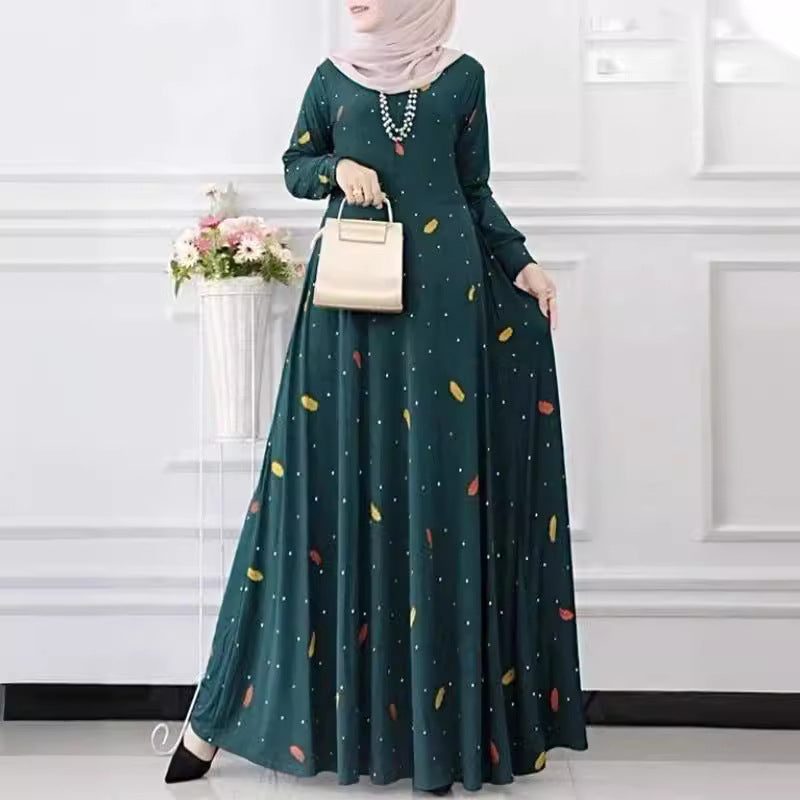 Women's Elegant Floral Polka Dot Modest Dress