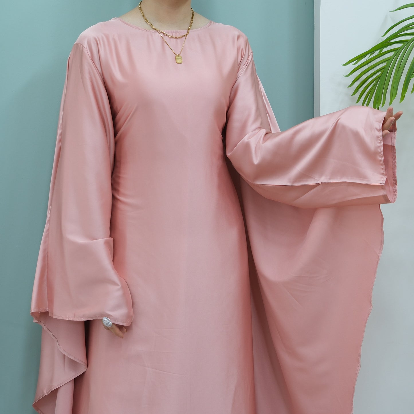 Women's Stretch Satin Modest Abaya Dress