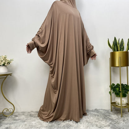 Solid Color Modest Bat Sleeve Abaya Dress