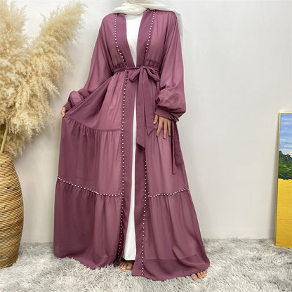 Plain Beaded Strappy Chiffon Robe Dress