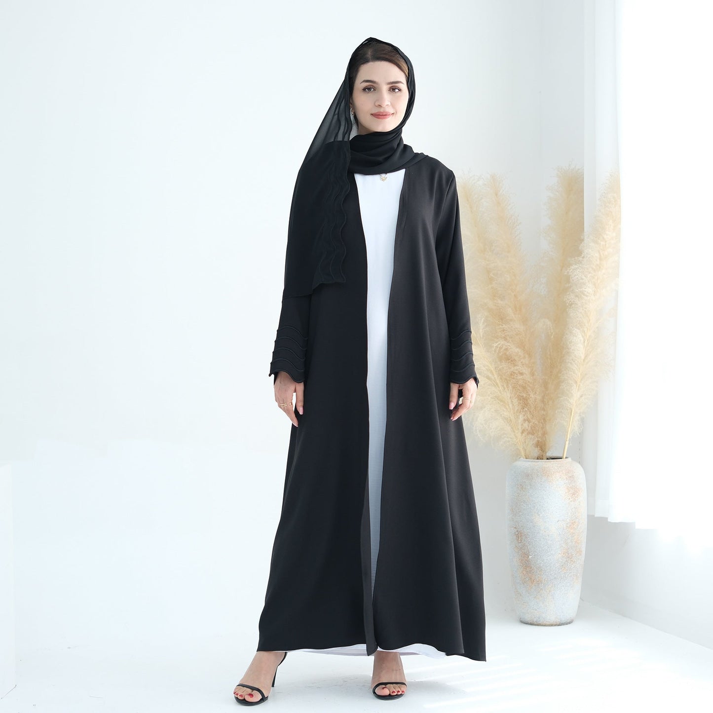 Women's Plain Embroidered Robe Open Abaya