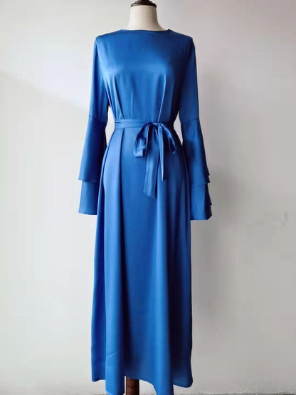 Plain Double-layer Flare Sleeve Abaya Dress