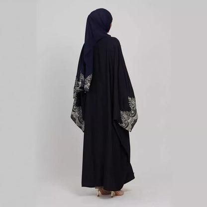 Lace Patchwork Batwing Sleeve Robe Open Abaya