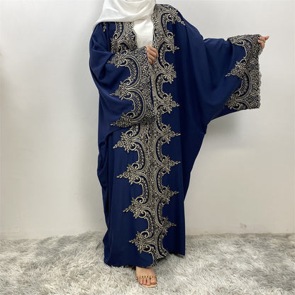 Lace Patchwork Batwing Sleeve Robe Open Abaya