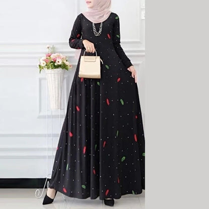 Women's Elegant Floral Polka Dot Modest Dress