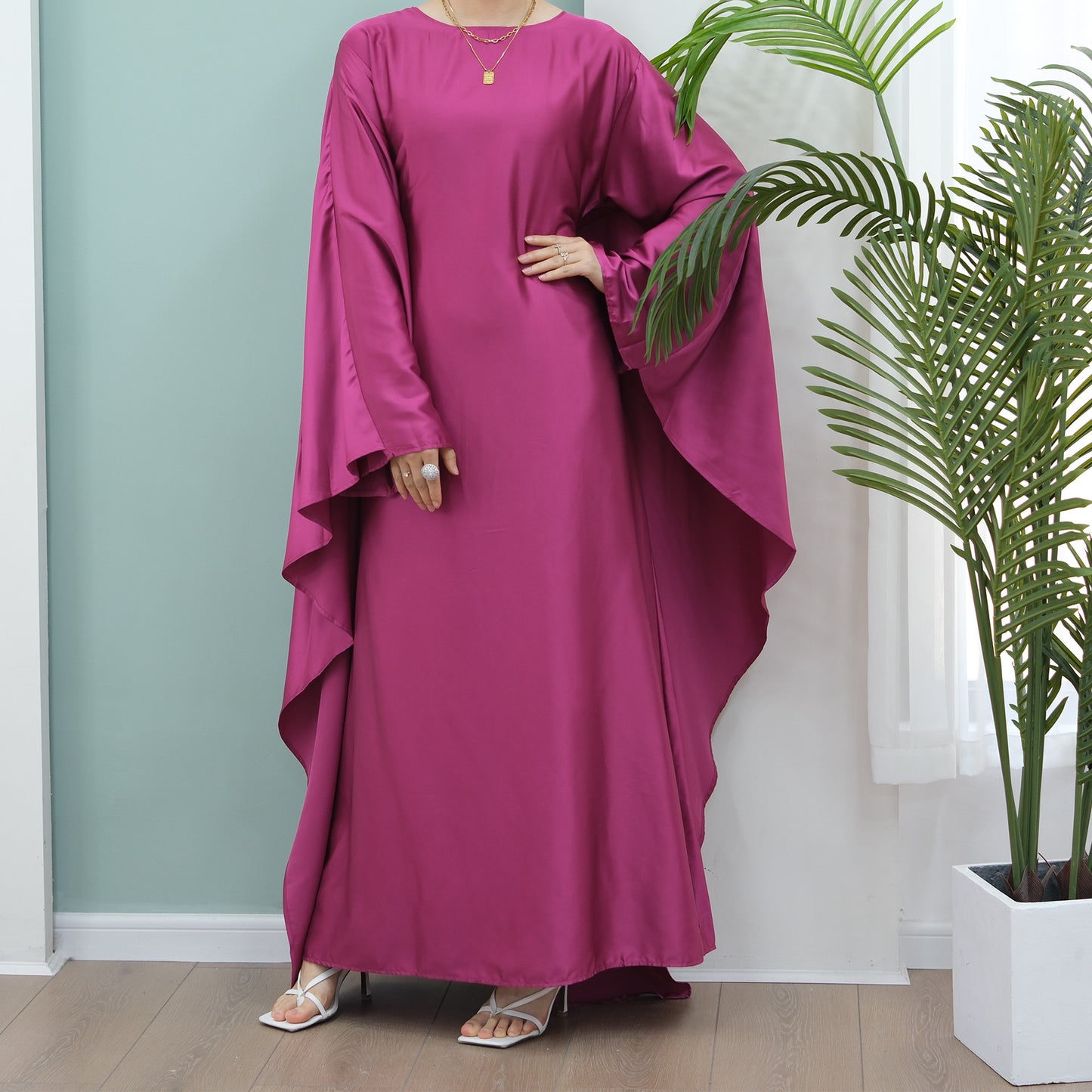 Women's Stretch Satin Modest Abaya Dress