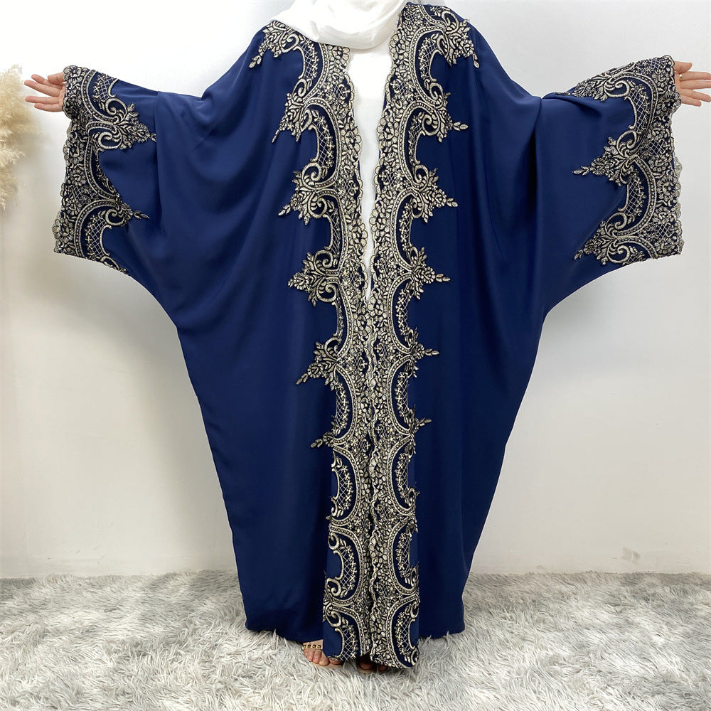 Lace Patchwork Batwing Sleeve Robe Open Abaya