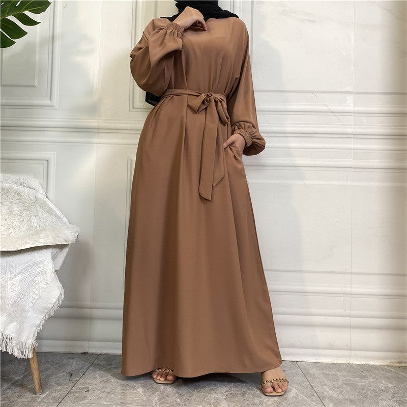 Modest Plain Pocket Casual Dress