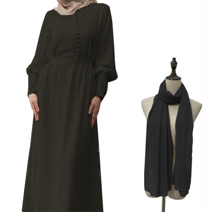 Women‘s Plain Elegant Double-layer Abaya Dress