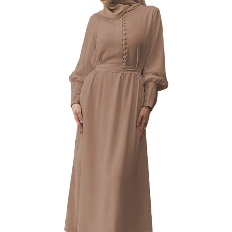 Women‘s Plain Elegant Double-layer Abaya Dress