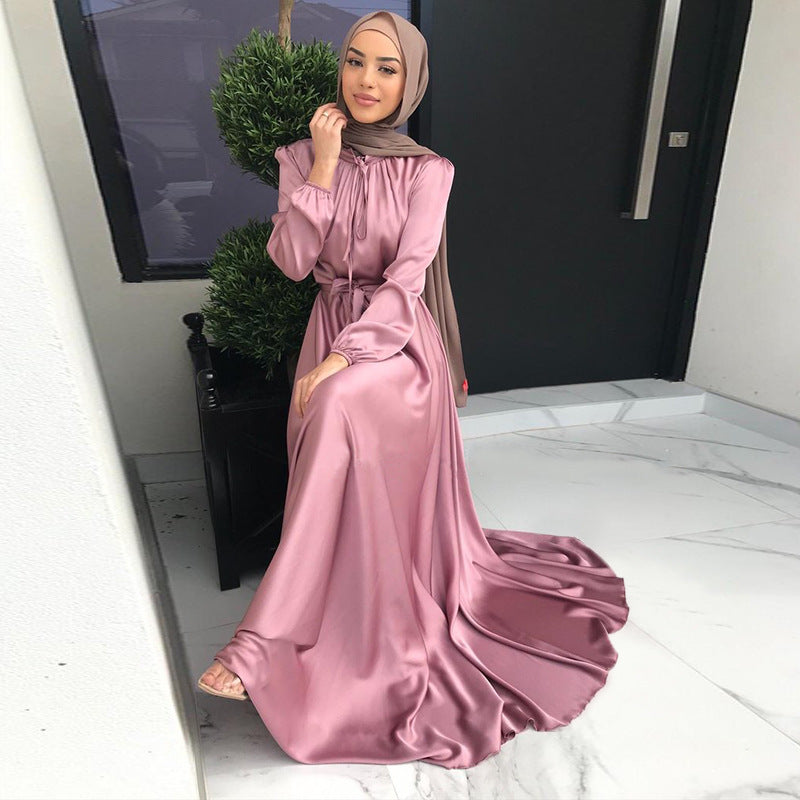 Modest Elegant Satin Plain Abaya Dress