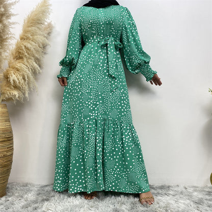 Women's Modest Polka Dot Flap Tie-up Dress