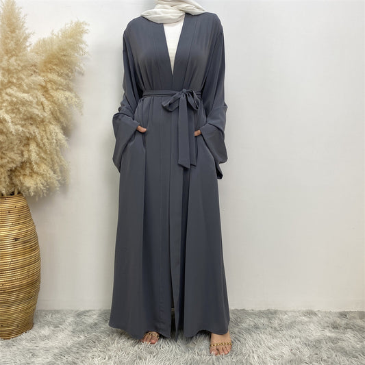 Solid Color Lace-up Modest Robe Dress