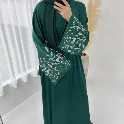 Modest Leaf Embroidery Elegant Dress