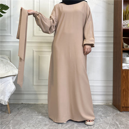 Modest Plain Pocket Casual Dress