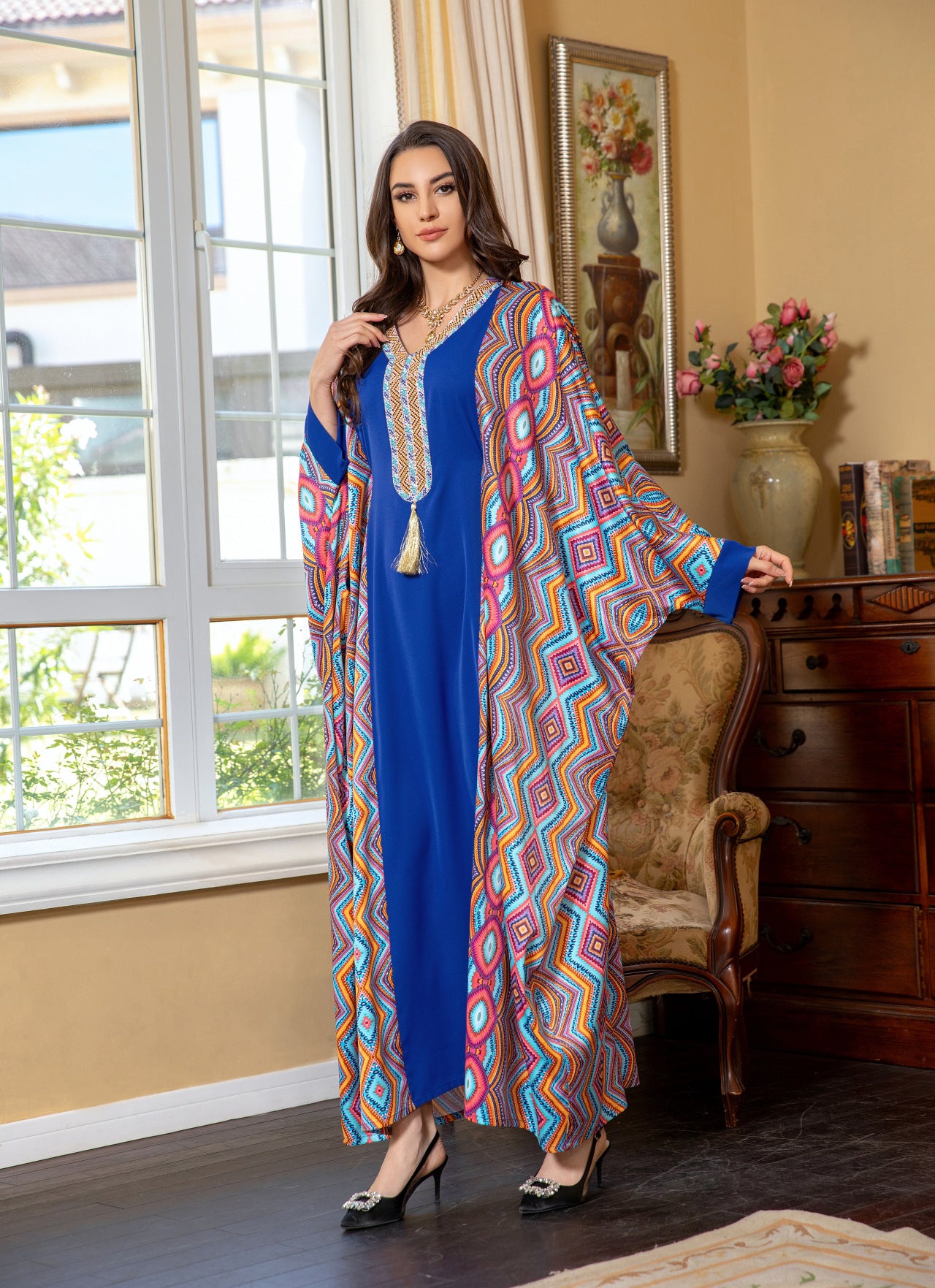 Elegant Long Sleeve Maxi Dress - Blue