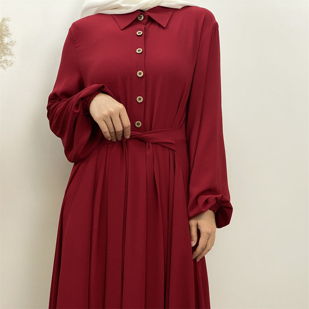 Loose Pocket Buttoned Plain Dress