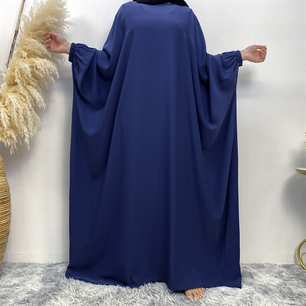 Solid Color Bat Sleeve Abaya Dress