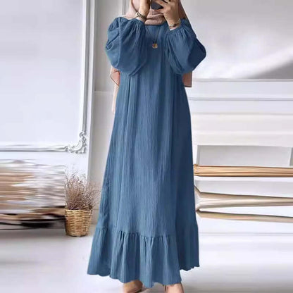 Women's Plain Ruffle Modest Dress