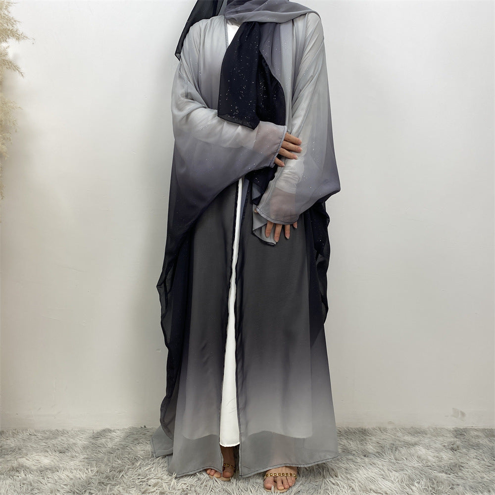 Gradient Bat Sleeve Robe Dress Sets with Hijab