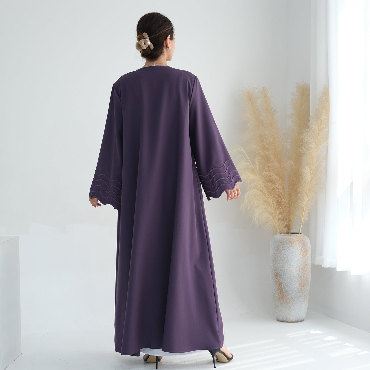 Women's Plain Embroidered Robe Open Abaya