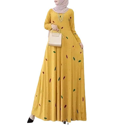 Women's Elegant Floral Polka Dot Modest Dress