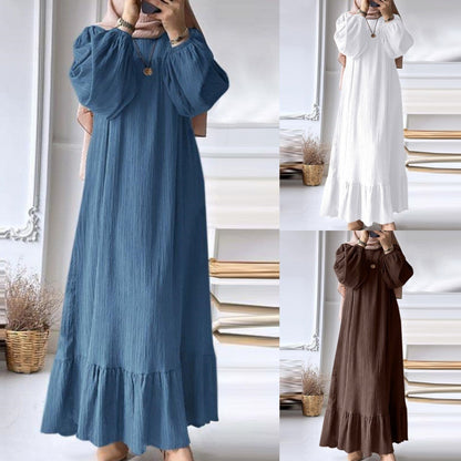 Women's Plain Ruffle Modest Dress