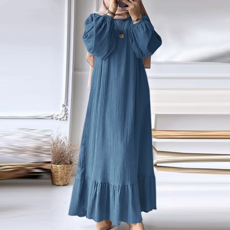 Women's Plain Ruffle Modest Dress