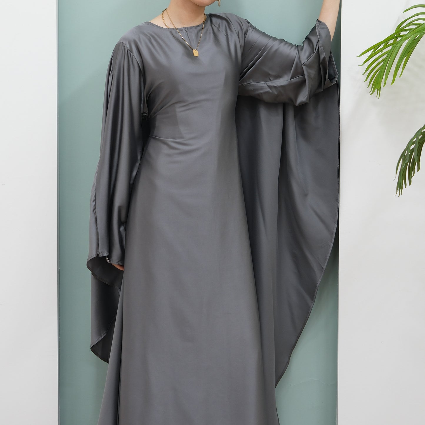 Women's Stretch Satin Modest Abaya Dress