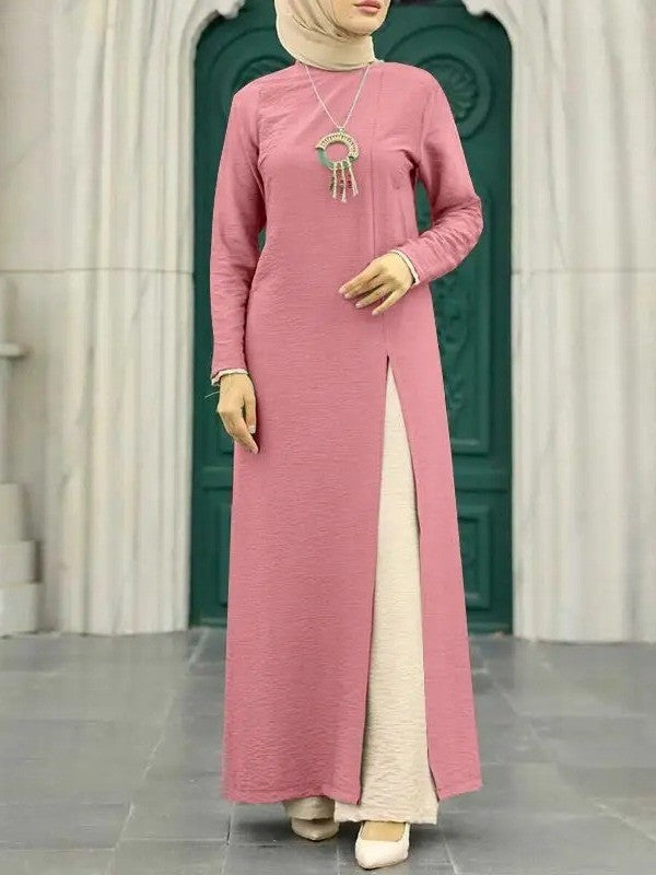 Elegant Solid Color Women's Modest Dress