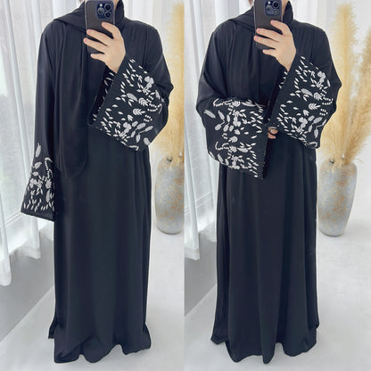 Modest Leaf Embroidery Elegant Dress