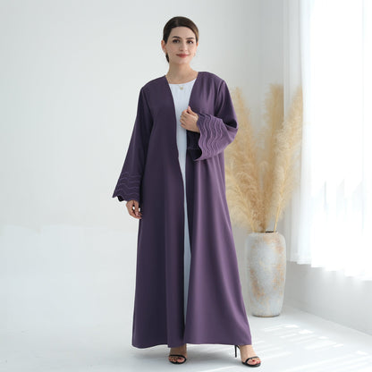 Women's Plain Embroidered Robe Open Abaya