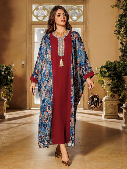 Elegant Long Sleeve Maxi Dress - Red