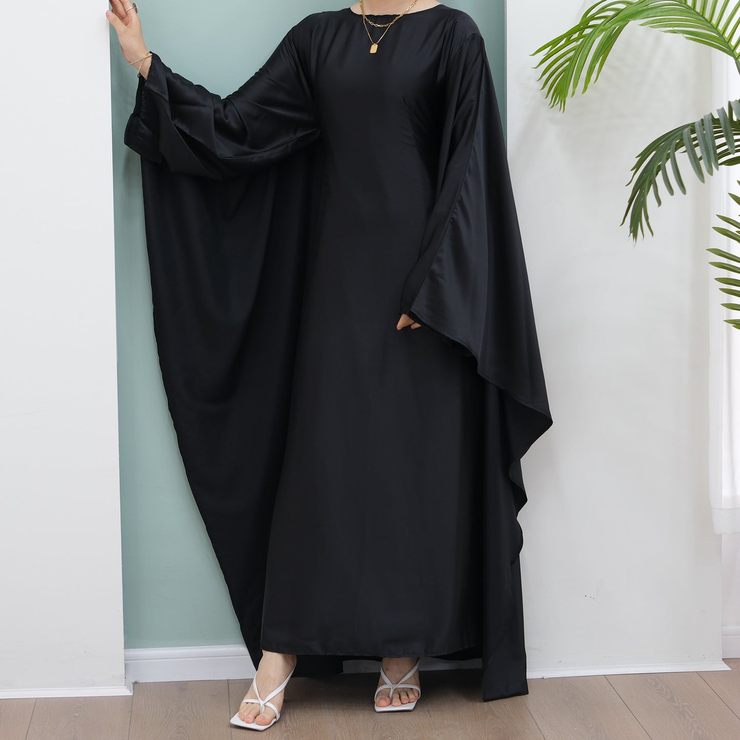 Women's Stretch Satin Modest Abaya Dress