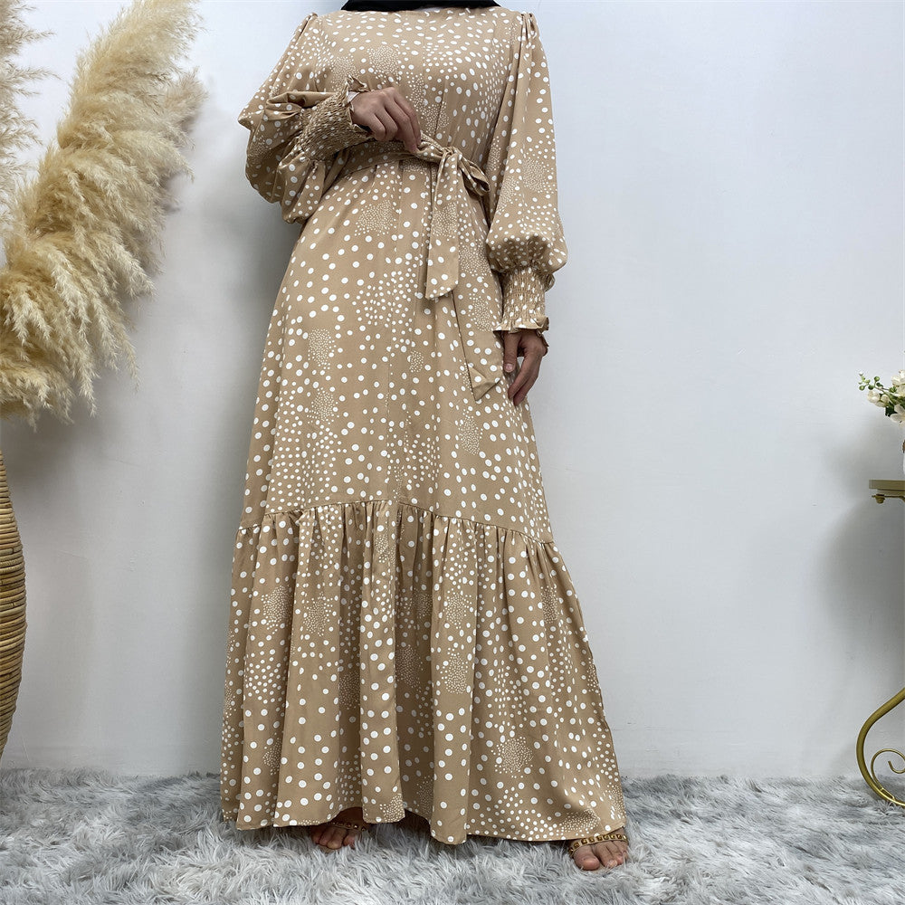 Women's Modest Polka Dot Flap Tie-up Dress