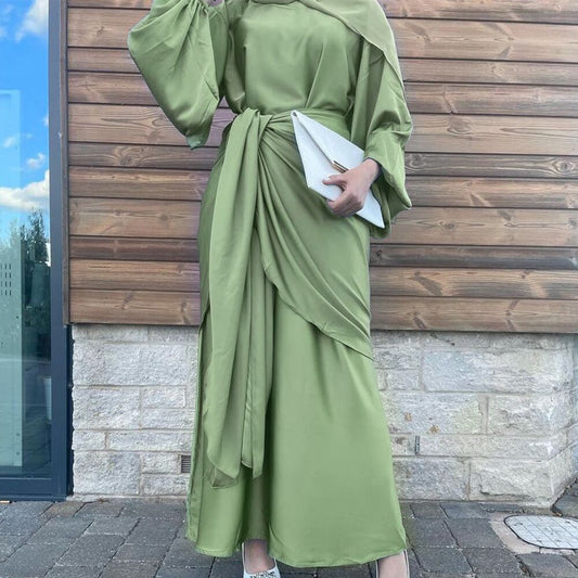 Modest Plain Robe Dress Two Piece Sets