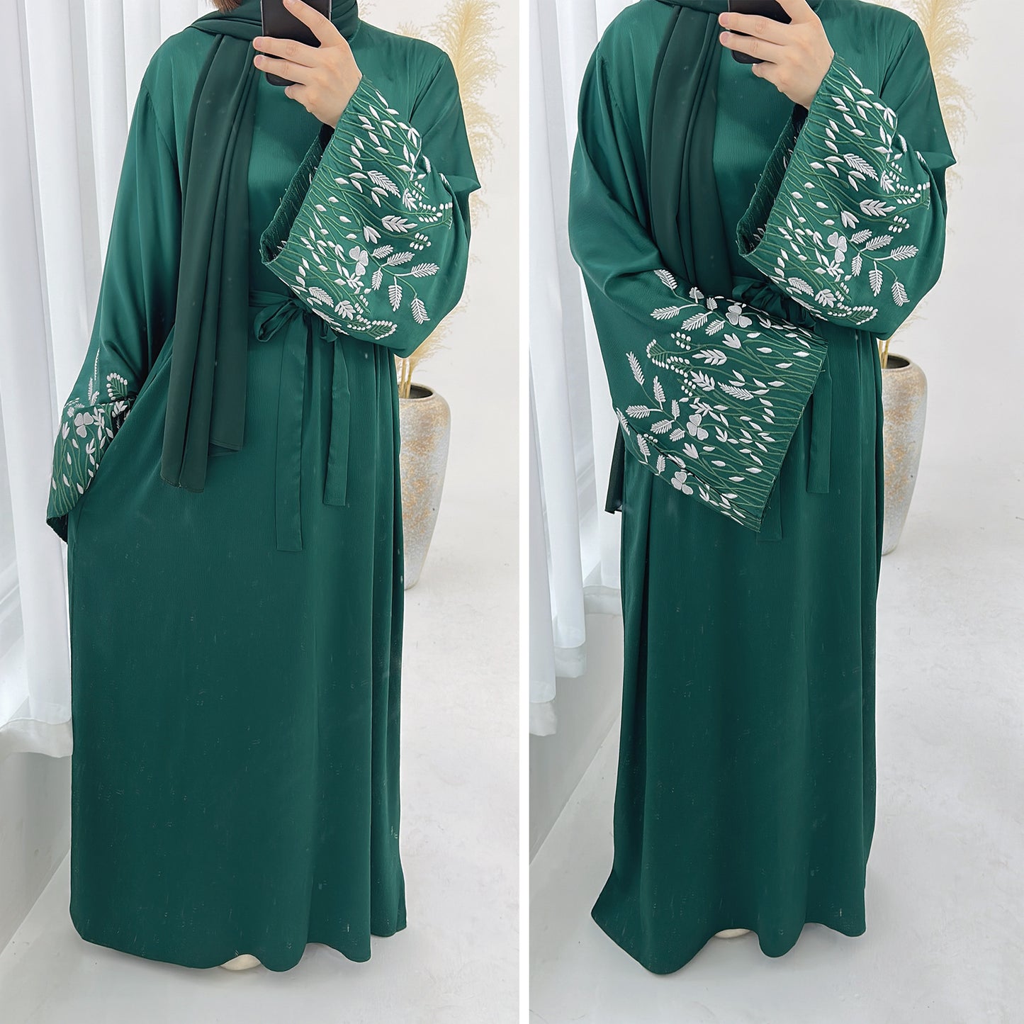 Modest Leaf Embroidery Elegant Dress