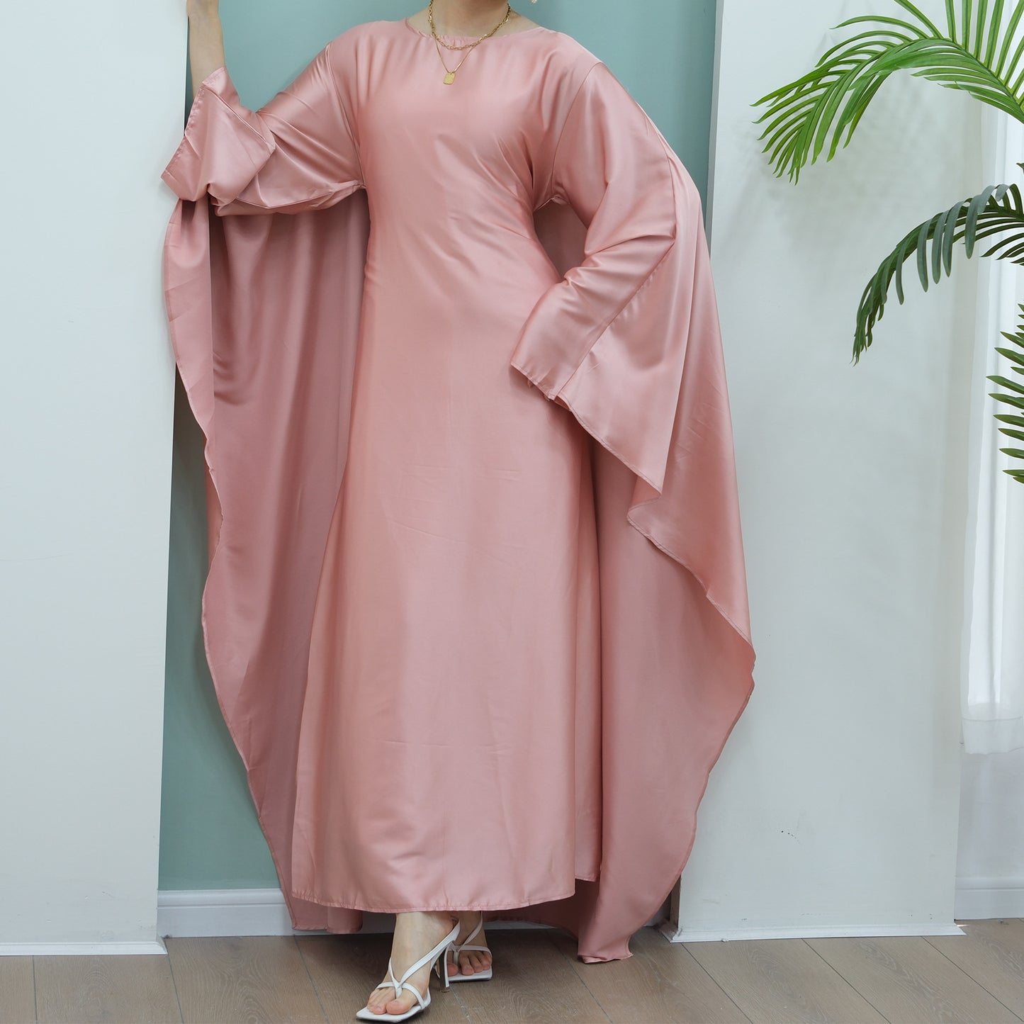 Women's Stretch Satin Modest Abaya Dress