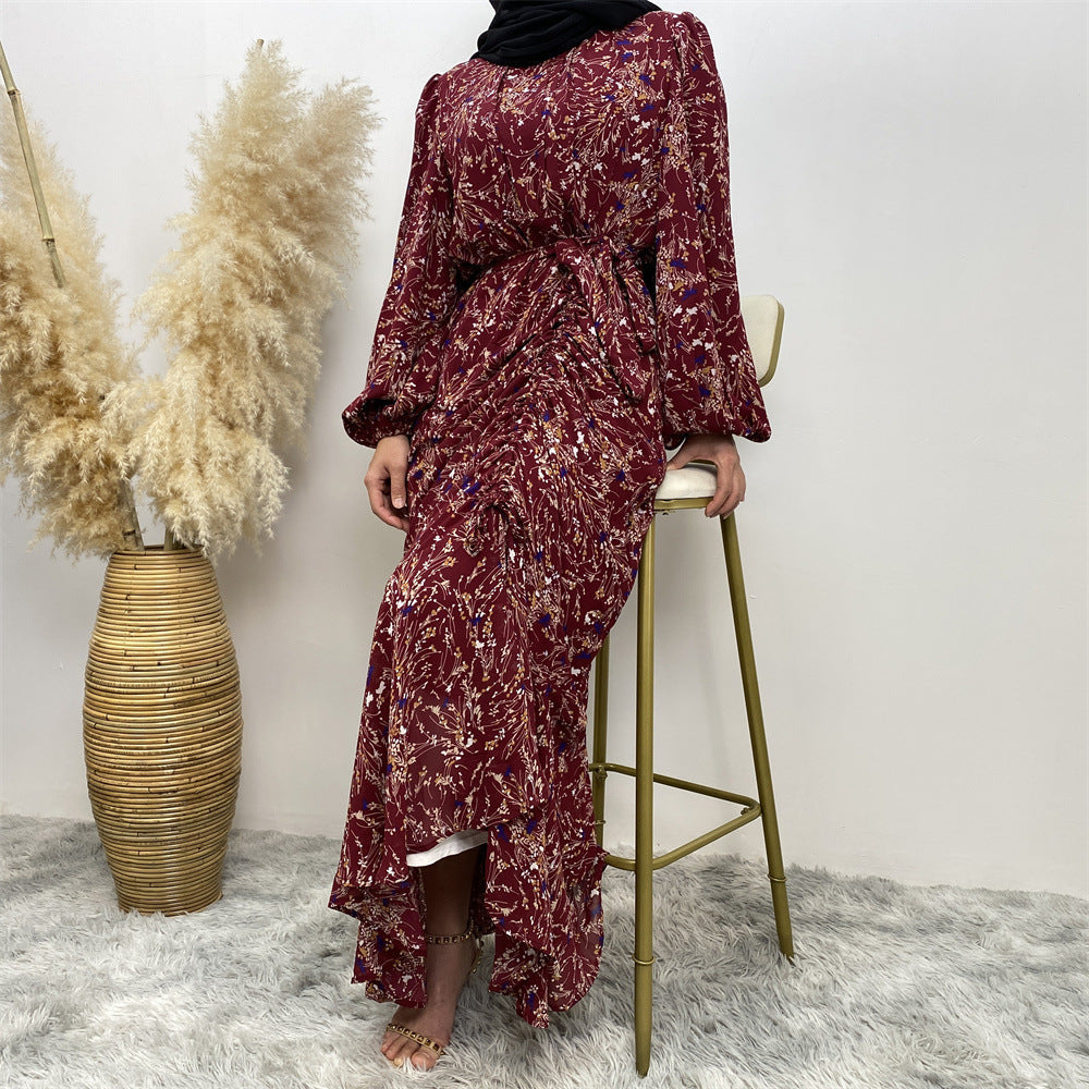 Modest Floral Round Neck Abaya Dress