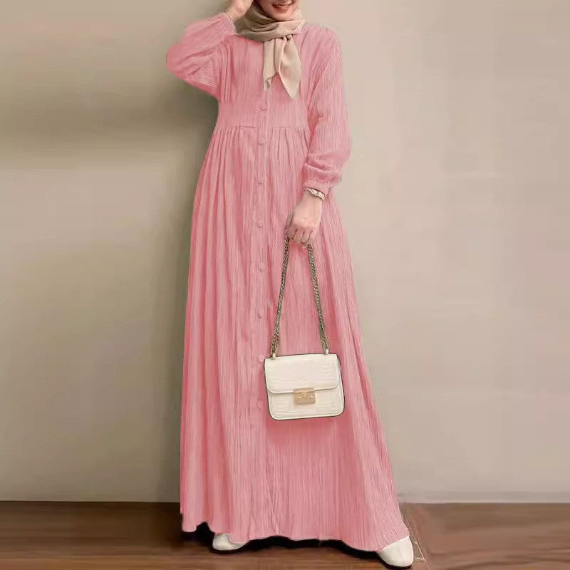 Women's Vintage Long-Sleeve Plain Modest Dress