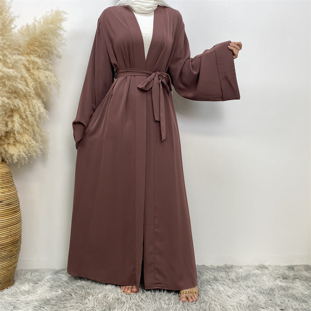 Solid Color Lace-up Modest Robe Dress