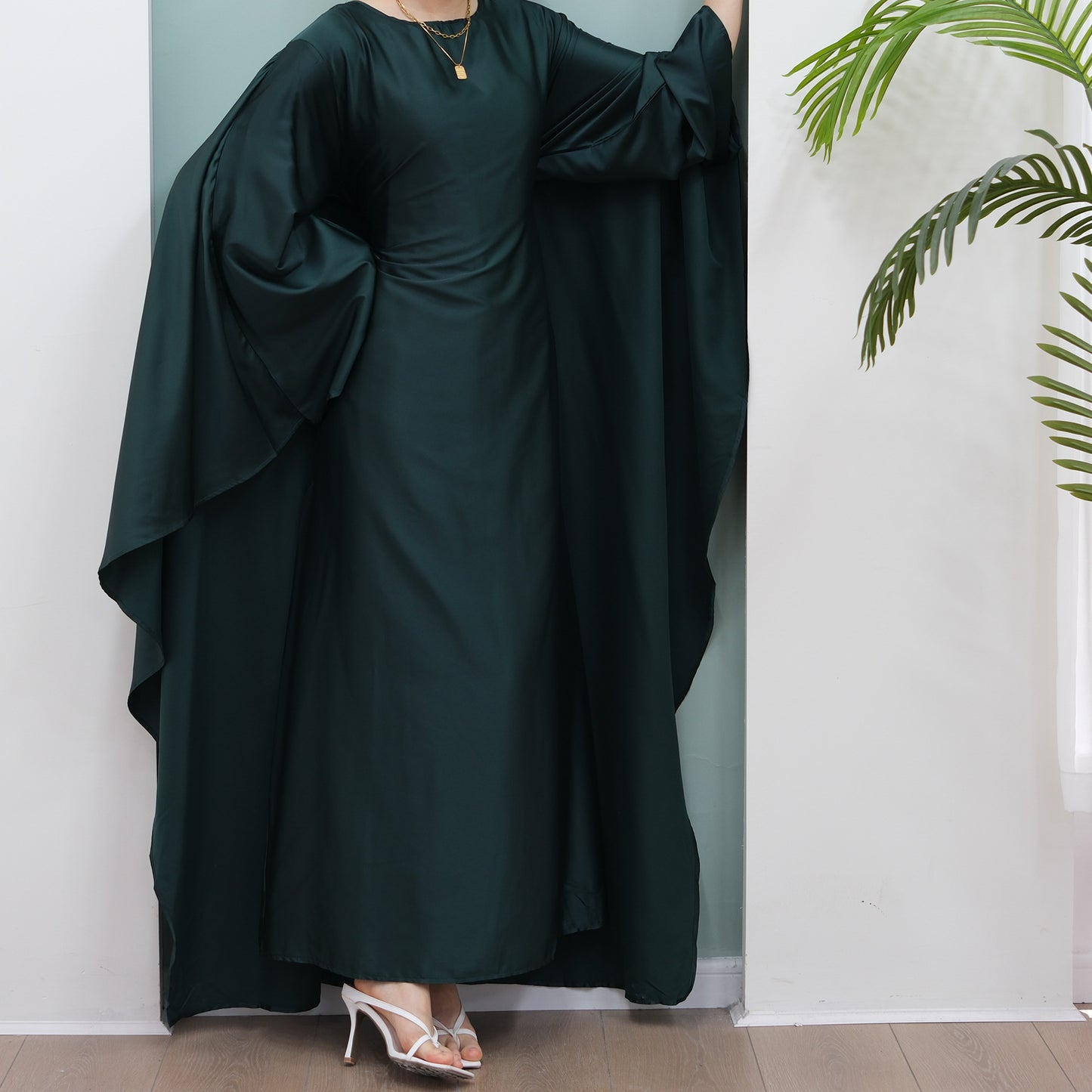 Women's Stretch Satin Modest Abaya Dress