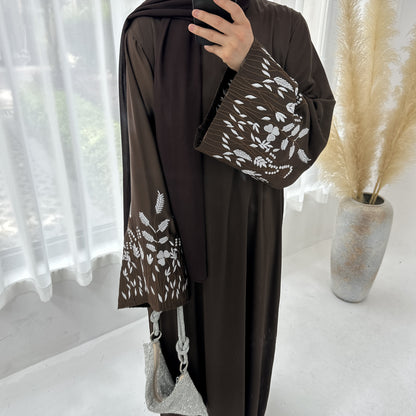 Modest Leaf Embroidery Elegant Dress