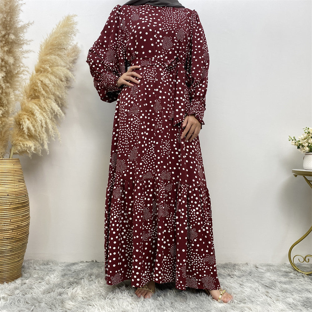 Women's Modest Polka Dot Flap Tie-up Dress