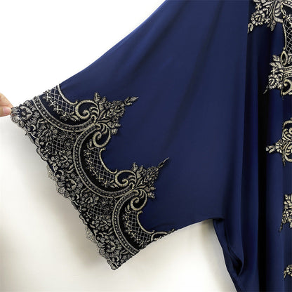 Lace Patchwork Batwing Sleeve Robe Open Abaya