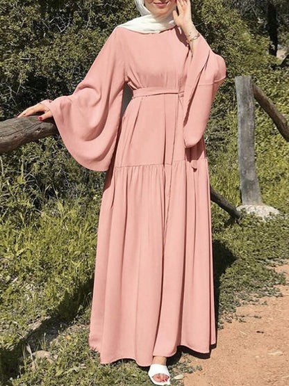 Women's Flared Sleeves Abaya Dress with Belt