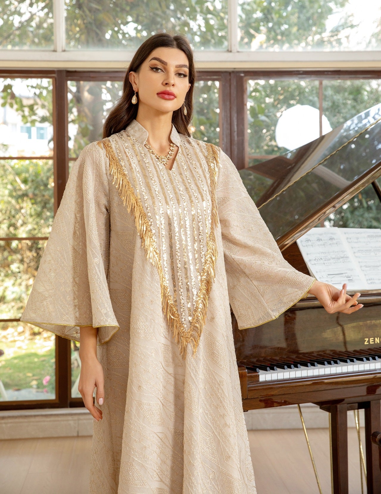 Holy Flared Sleeves Wide Dress - Gold