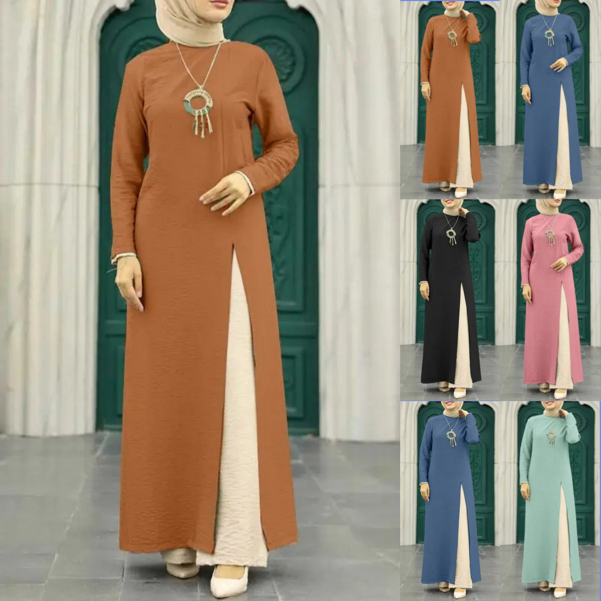 Elegant Solid Color Women's Modest Dress