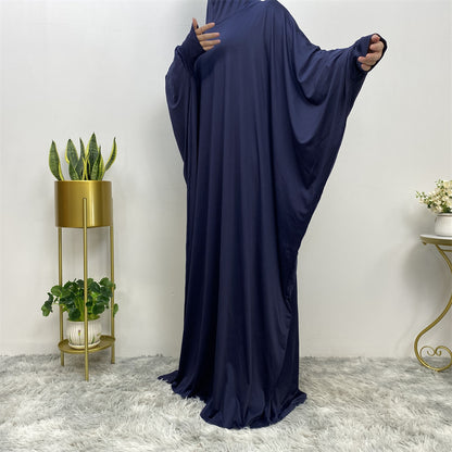 Solid Color Modest Bat Sleeve Abaya Dress